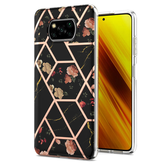 2.0mm IMD IML Electroplating Phone Case with Flower Marble Pattern for Xiaomi Poco X3 NFC / Poco X3 / Poco X3 Pro