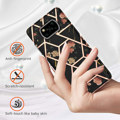 2.0mm IMD IML Electroplating Phone Case with Flower Marble Pattern for Xiaomi Poco X3 NFC / Poco X3 / Poco X3 Pro