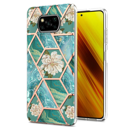 2.0mm IMD IML Electroplating Phone Case with Flower Marble Pattern for Xiaomi Poco X3 NFC / Poco X3 / Poco X3 Pro