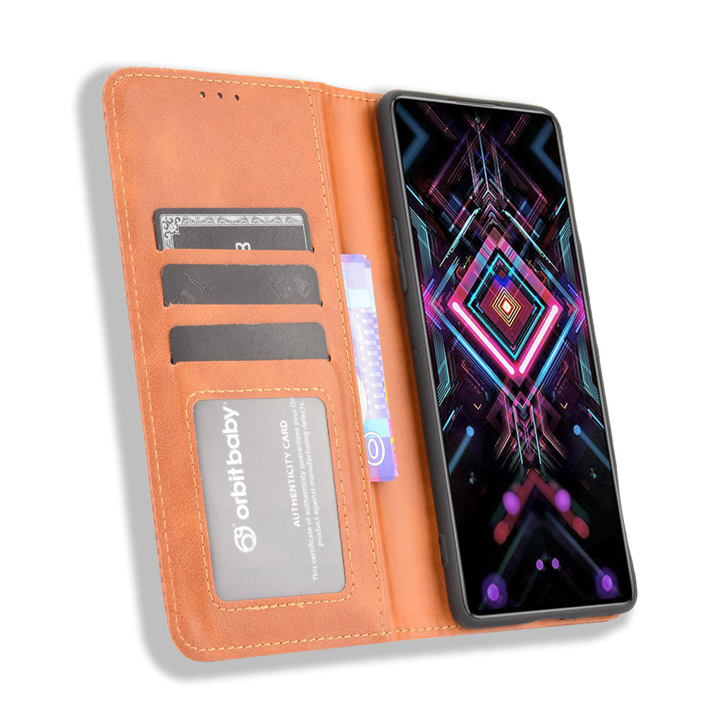 Retro Style Auto-absorbed PU Leather Phone Case Wallet Stand Cover for Xiaomi Poco F3 GT/Redmi K40 Gaming
