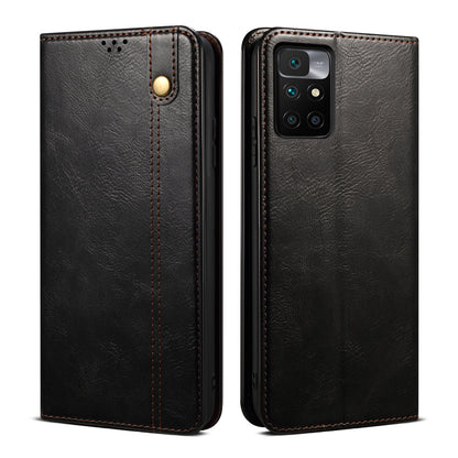 Waxy Crazy Horse Texture Wallet Stand Magnetic Closure PU Leather Phone Case for Xiaomi Redmi 10 4G (2021)/10 Prime/10 2022 4G/Note 11 4G (MediaTek)