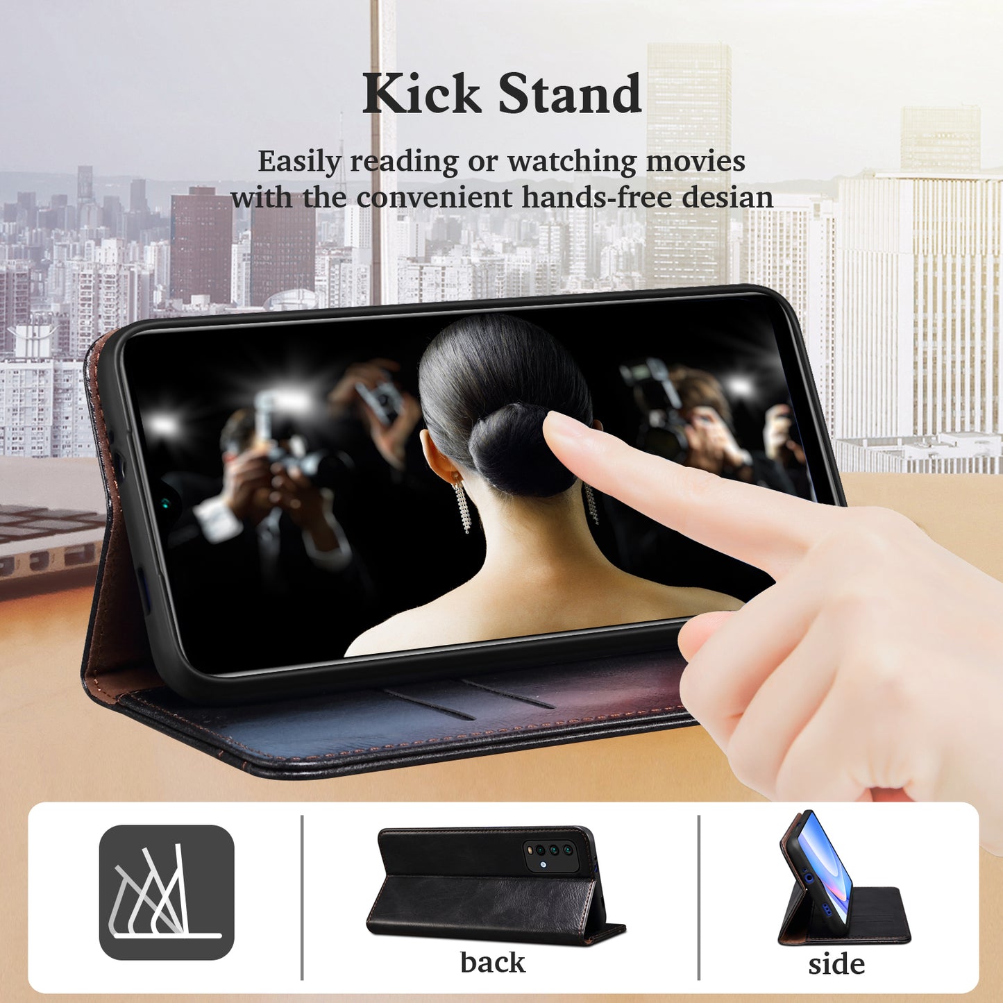 Waxy Crazy Horse Texture Wallet Stand Magnetic Closure PU Leather Phone Case for Xiaomi Redmi 10 4G (2021)/10 Prime/10 2022 4G/Note 11 4G (MediaTek)