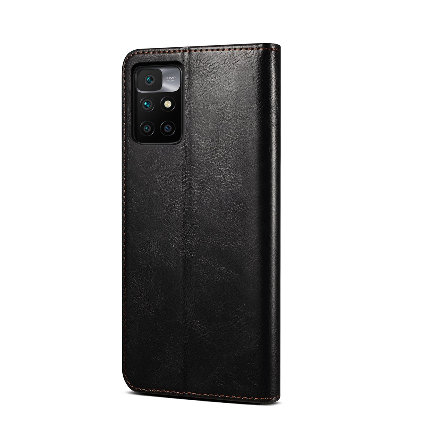 Waxy Crazy Horse Texture Wallet Stand Magnetic Closure PU Leather Phone Case for Xiaomi Redmi 10 4G (2021)/10 Prime/10 2022 4G/Note 11 4G (MediaTek)