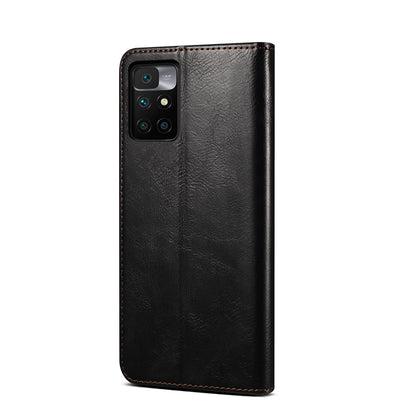 Waxy Crazy Horse Texture Wallet Stand Magnetic Closure PU Leather Phone Case for Xiaomi Redmi 10 4G (2021)/10 Prime/10 2022 4G/Note 11 4G (MediaTek)