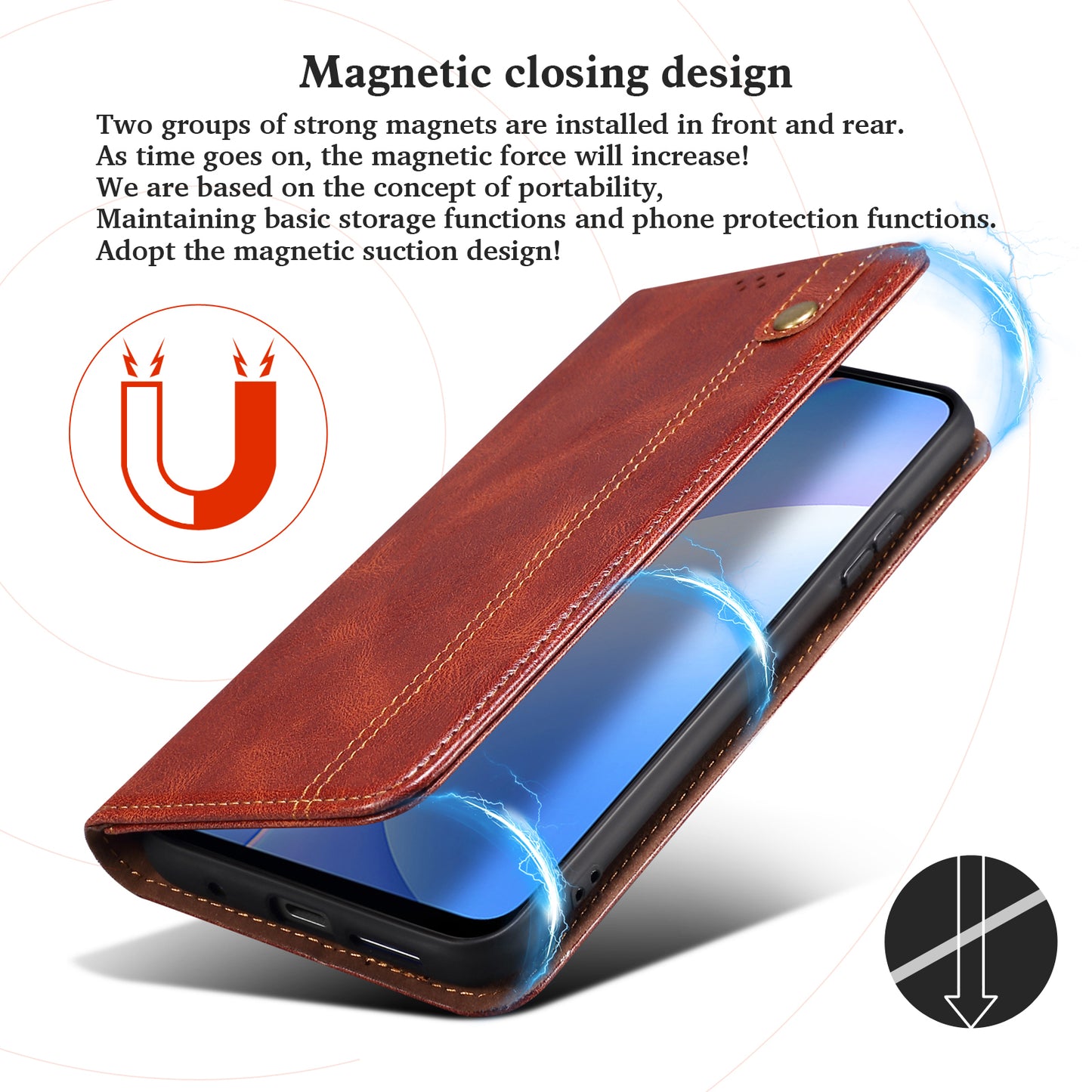 Waxy Crazy Horse Texture Wallet Stand Magnetic Closure PU Leather Phone Case for Xiaomi Redmi 10 4G (2021)/10 Prime/10 2022 4G/Note 11 4G (MediaTek)