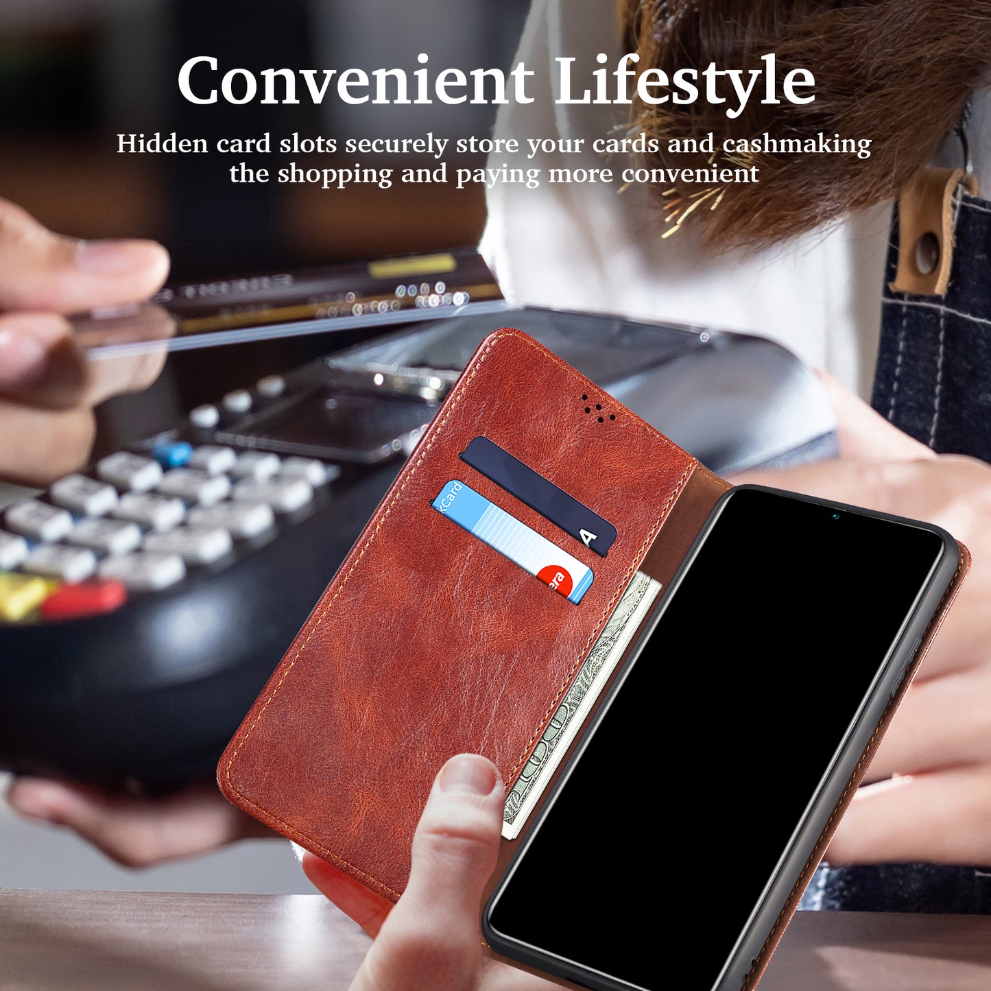 Waxy Crazy Horse Texture Wallet Stand Magnetic Closure PU Leather Phone Case for Xiaomi Redmi 10 4G (2021)/10 Prime/10 2022 4G/Note 11 4G (MediaTek)