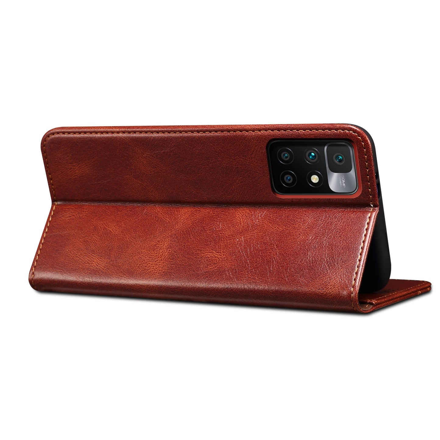 Waxy Crazy Horse Texture Wallet Stand Magnetic Closure PU Leather Phone Case for Xiaomi Redmi 10 4G (2021)/10 Prime/10 2022 4G/Note 11 4G (MediaTek)