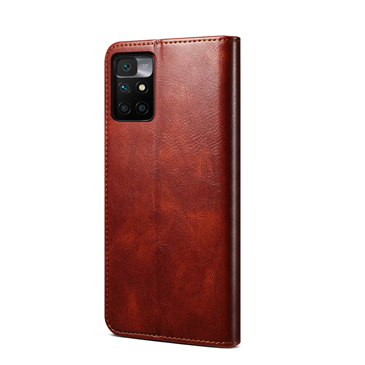 Waxy Crazy Horse Texture Wallet Stand Magnetic Closure PU Leather Phone Case for Xiaomi Redmi 10 4G (2021)/10 Prime/10 2022 4G/Note 11 4G (MediaTek)