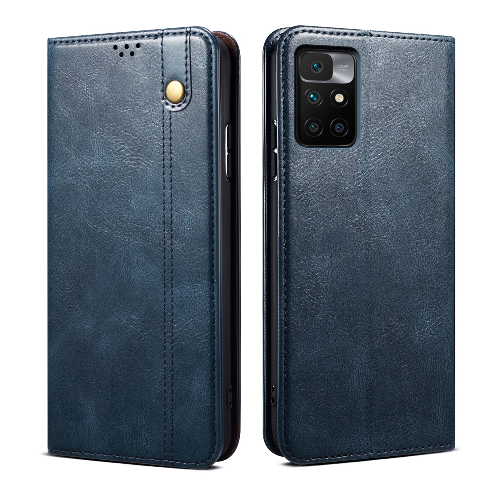Waxy Crazy Horse Texture Wallet Stand Magnetic Closure PU Leather Phone Case for Xiaomi Redmi 10 4G (2021)/10 Prime/10 2022 4G/Note 11 4G (MediaTek)