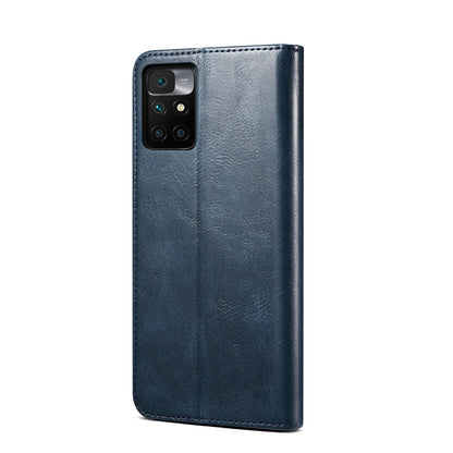 Waxy Crazy Horse Texture Wallet Stand Magnetic Closure PU Leather Phone Case for Xiaomi Redmi 10 4G (2021)/10 Prime/10 2022 4G/Note 11 4G (MediaTek)
