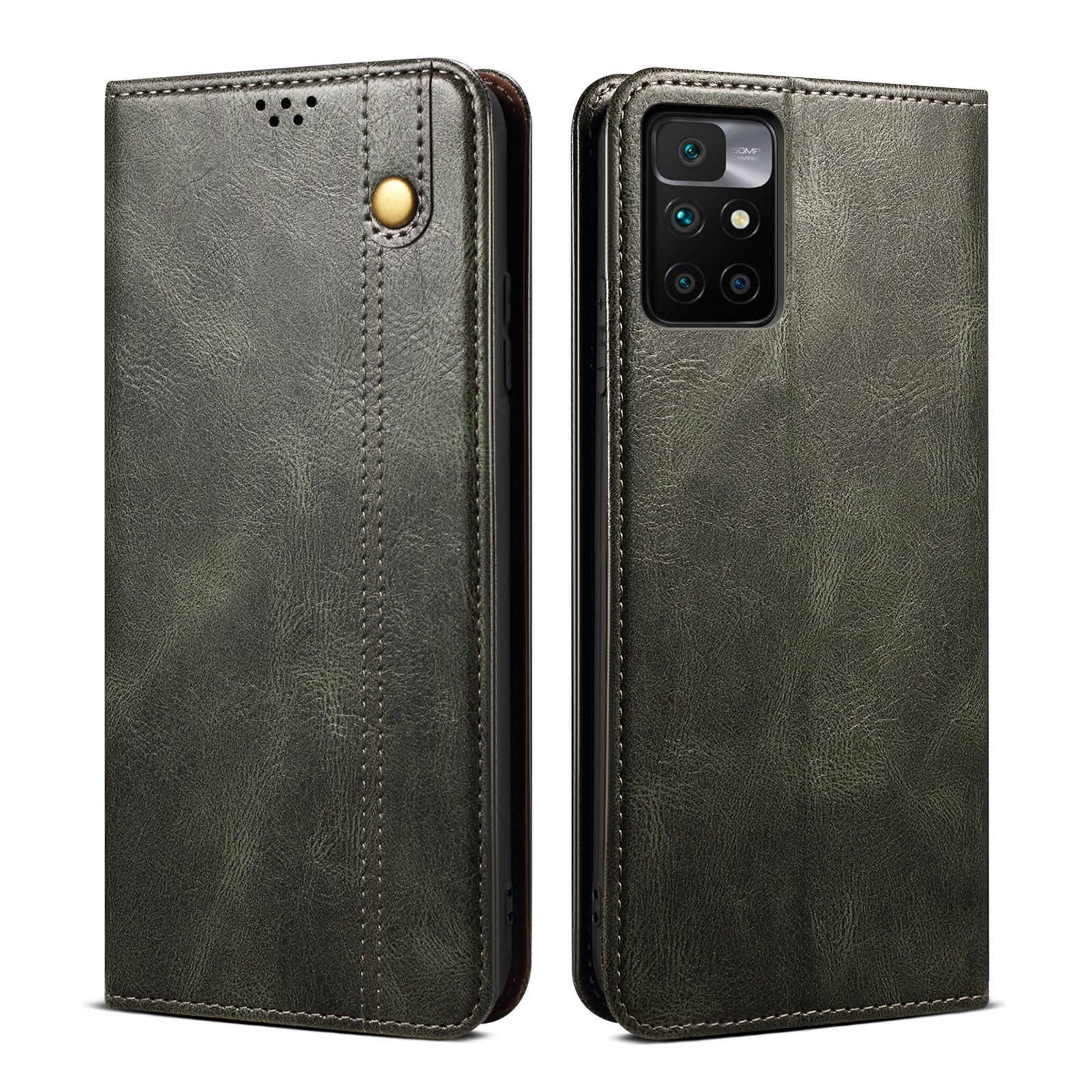 Waxy Crazy Horse Texture Wallet Stand Magnetic Closure PU Leather Phone Case for Xiaomi Redmi 10 4G (2021)/10 Prime/10 2022 4G/Note 11 4G (MediaTek)