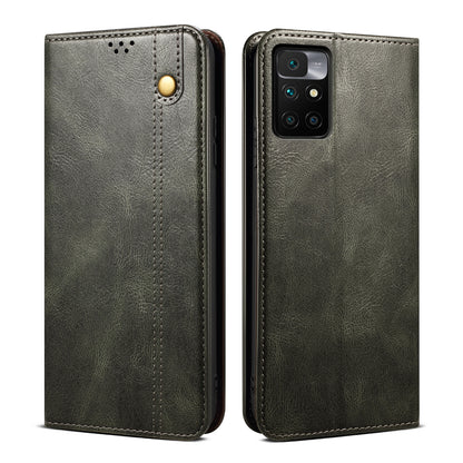 Waxy Crazy Horse Texture Wallet Stand Magnetic Closure PU Leather Phone Case for Xiaomi Redmi 10 4G (2021)/10 Prime/10 2022 4G/Note 11 4G (MediaTek)