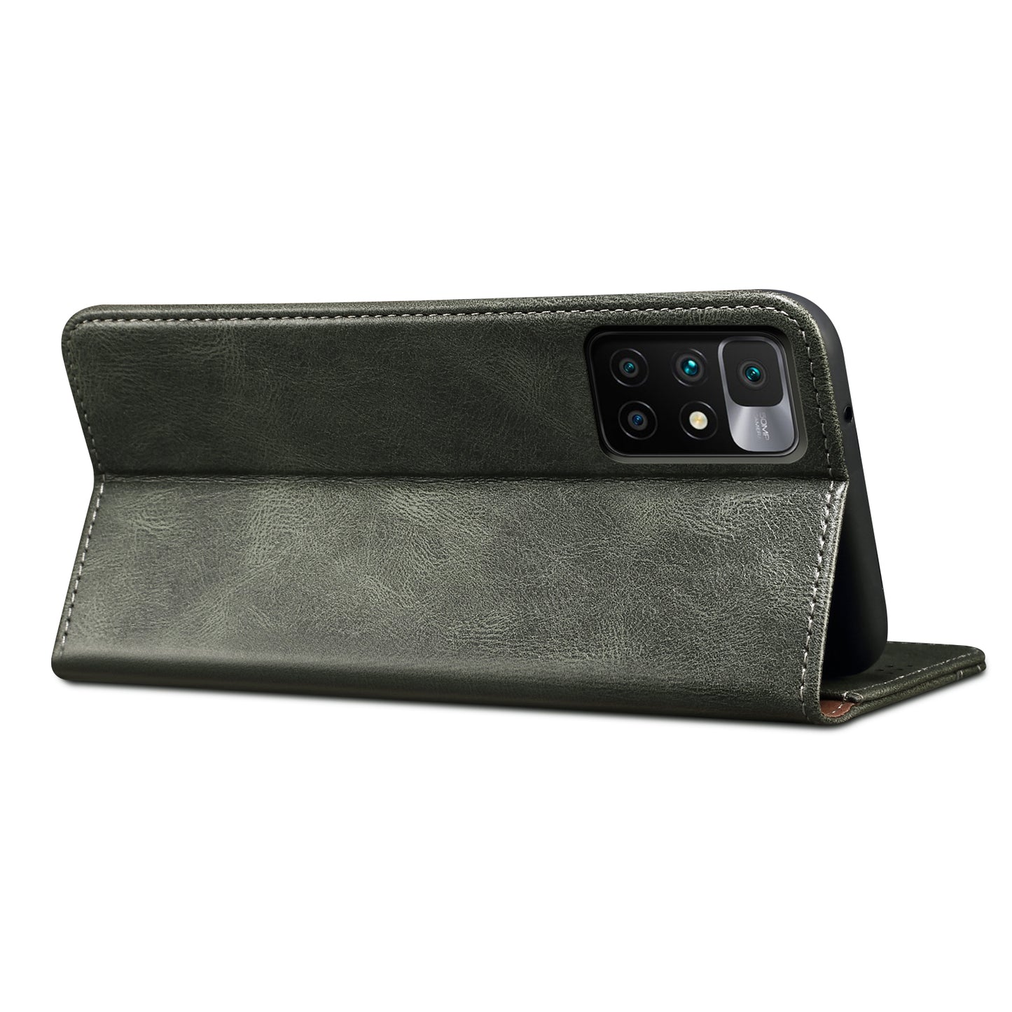 Waxy Crazy Horse Texture Wallet Stand Magnetic Closure PU Leather Phone Case for Xiaomi Redmi 10 4G (2021)/10 Prime/10 2022 4G/Note 11 4G (MediaTek)