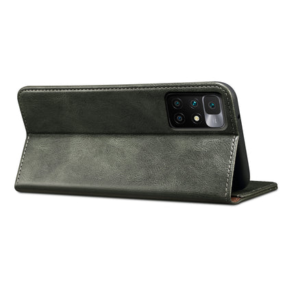 Waxy Crazy Horse Texture Wallet Stand Magnetic Closure PU Leather Phone Case for Xiaomi Redmi 10 4G (2021)/10 Prime/10 2022 4G/Note 11 4G (MediaTek)