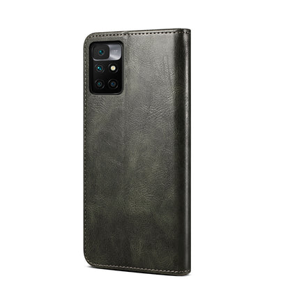 Waxy Crazy Horse Texture Wallet Stand Magnetic Closure PU Leather Phone Case for Xiaomi Redmi 10 4G (2021)/10 Prime/10 2022 4G/Note 11 4G (MediaTek)