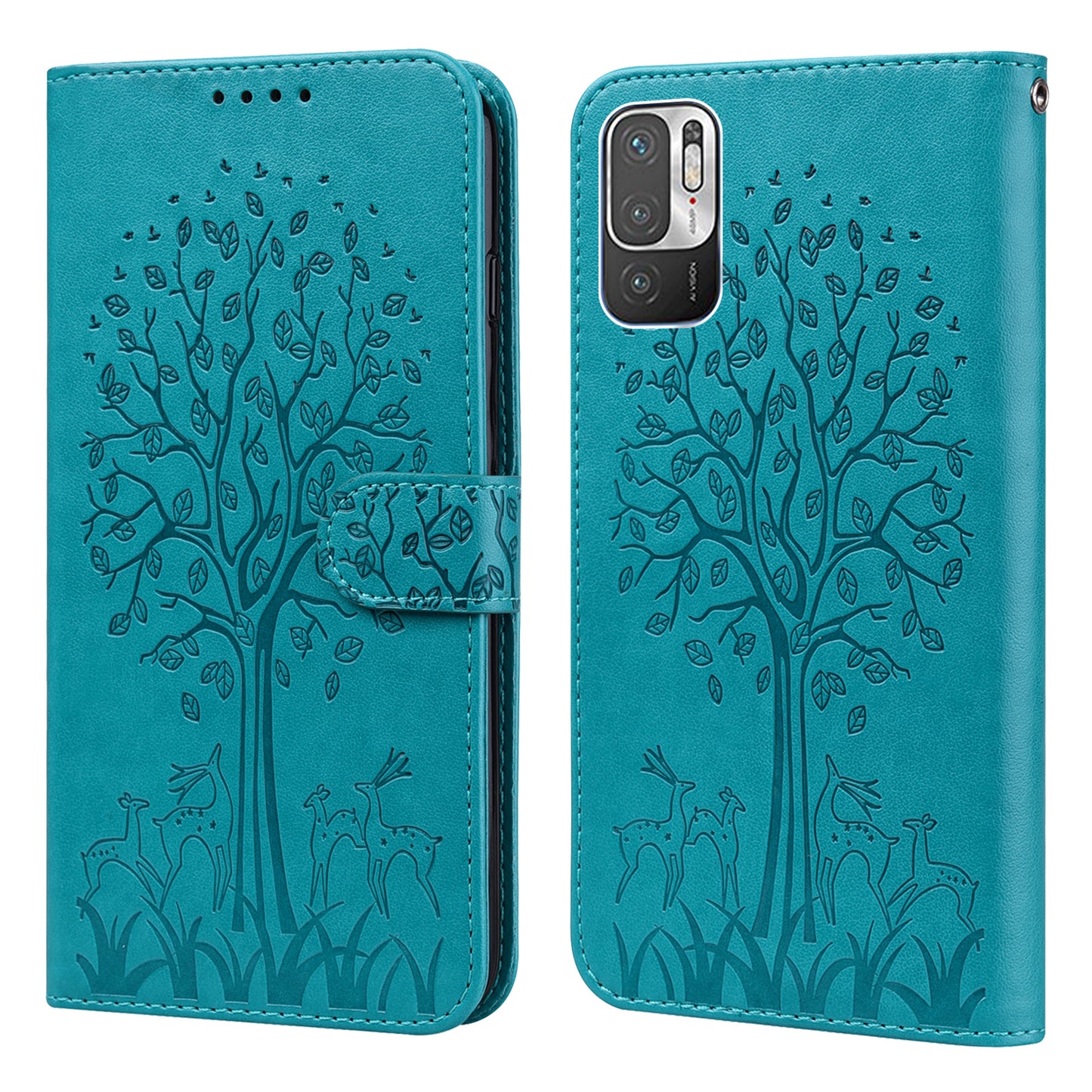 Tree and Deer Imprinted Leather Wallet Stand Phone Shell Case for Xiaomi Redmi Note 10 5G / Poco M3 Pro 5G / Poco M3 Pro 4G / Redmi Note 10T 5G