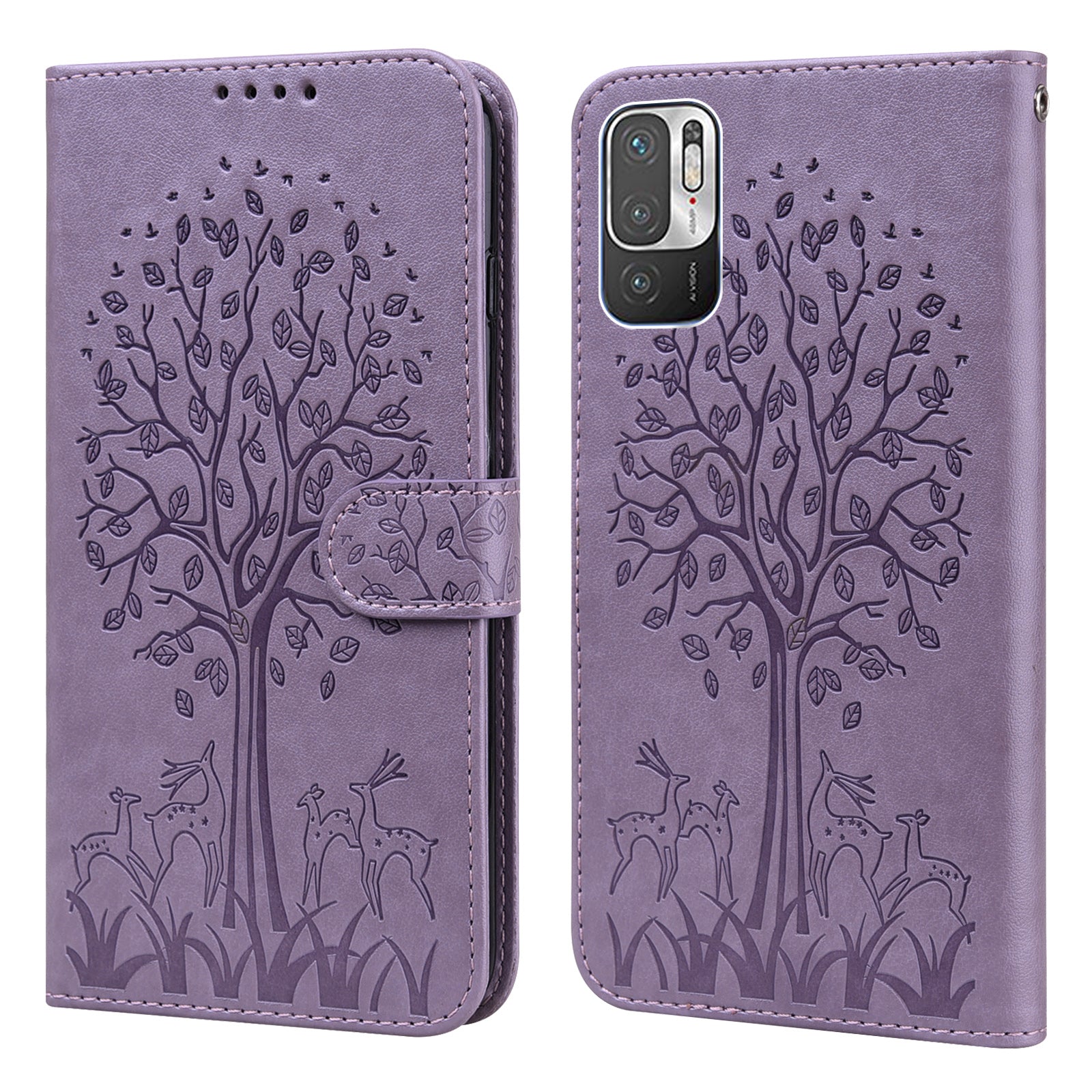 Tree and Deer Imprinted Leather Wallet Stand Phone Shell Case for Xiaomi Redmi Note 10 5G / Poco M3 Pro 5G / Poco M3 Pro 4G / Redmi Note 10T 5G
