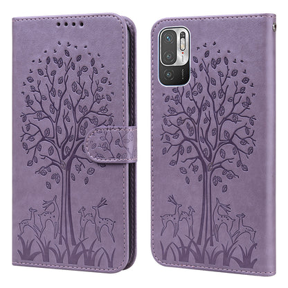 Tree and Deer Imprinted Leather Wallet Stand Phone Shell Case for Xiaomi Redmi Note 10 5G / Poco M3 Pro 5G / Poco M3 Pro 4G / Redmi Note 10T 5G