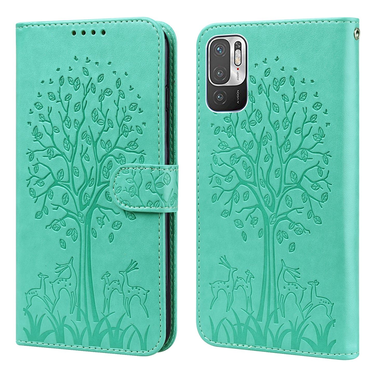 Tree and Deer Imprinted Leather Wallet Stand Phone Shell Case for Xiaomi Redmi Note 10 5G / Poco M3 Pro 5G / Poco M3 Pro 4G / Redmi Note 10T 5G