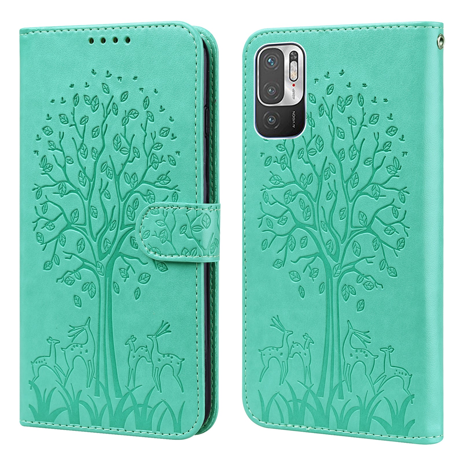 Tree and Deer Imprinted Leather Wallet Stand Phone Shell Case for Xiaomi Redmi Note 10 5G / Poco M3 Pro 5G / Poco M3 Pro 4G / Redmi Note 10T 5G