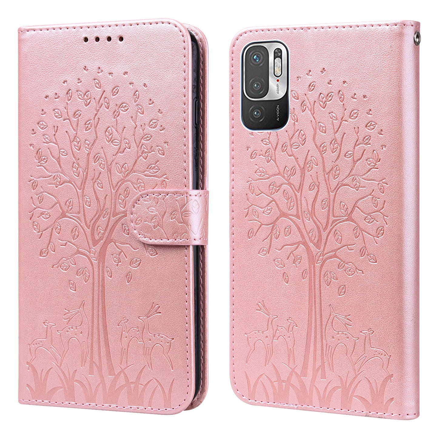 Tree and Deer Imprinted Leather Wallet Stand Phone Shell Case for Xiaomi Redmi Note 10 5G / Poco M3 Pro 5G / Poco M3 Pro 4G / Redmi Note 10T 5G