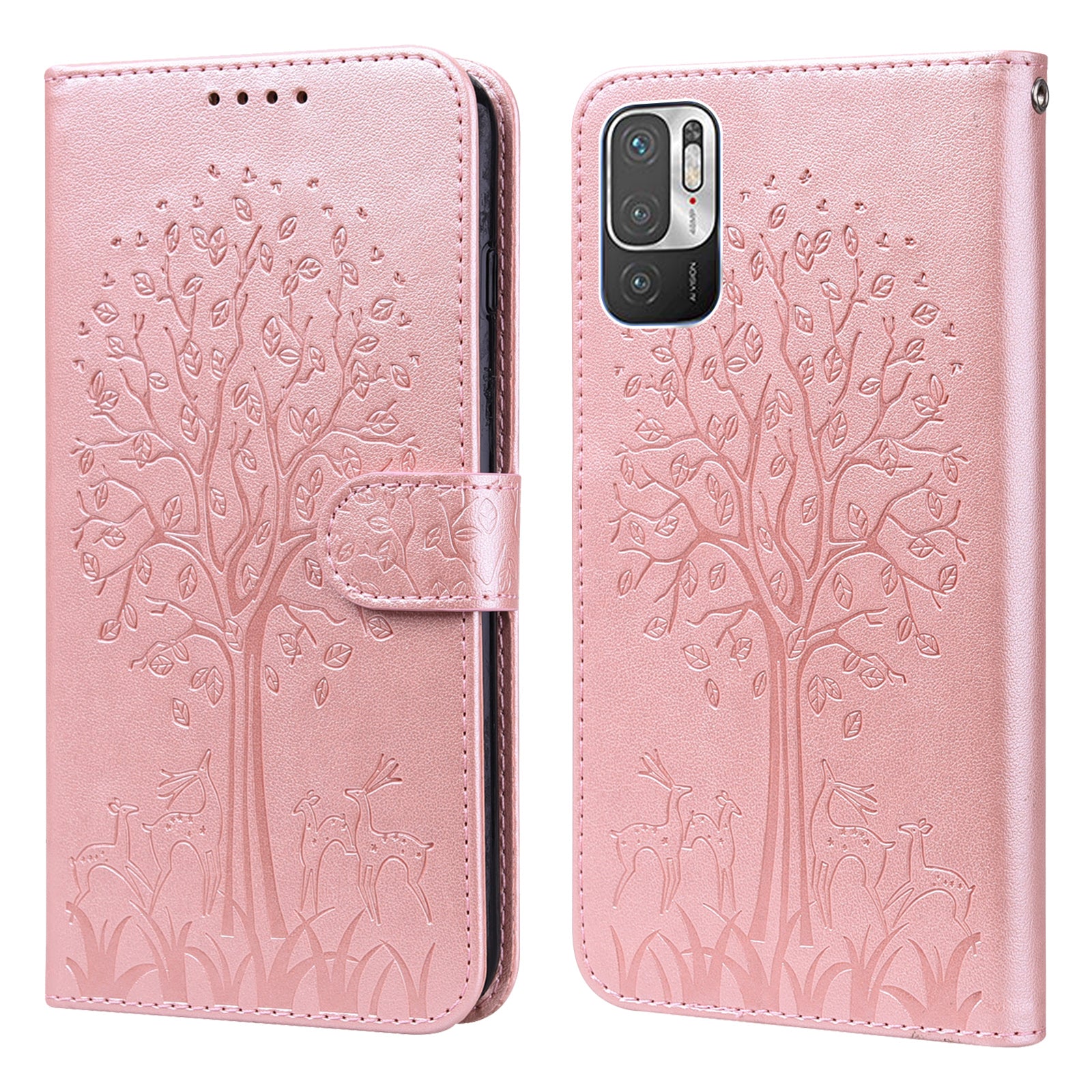 Tree and Deer Imprinted Leather Wallet Stand Phone Shell Case for Xiaomi Redmi Note 10 5G / Poco M3 Pro 5G / Poco M3 Pro 4G / Redmi Note 10T 5G