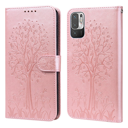 Tree and Deer Imprinted Leather Wallet Stand Phone Shell Case for Xiaomi Redmi Note 10 5G / Poco M3 Pro 5G / Poco M3 Pro 4G / Redmi Note 10T 5G