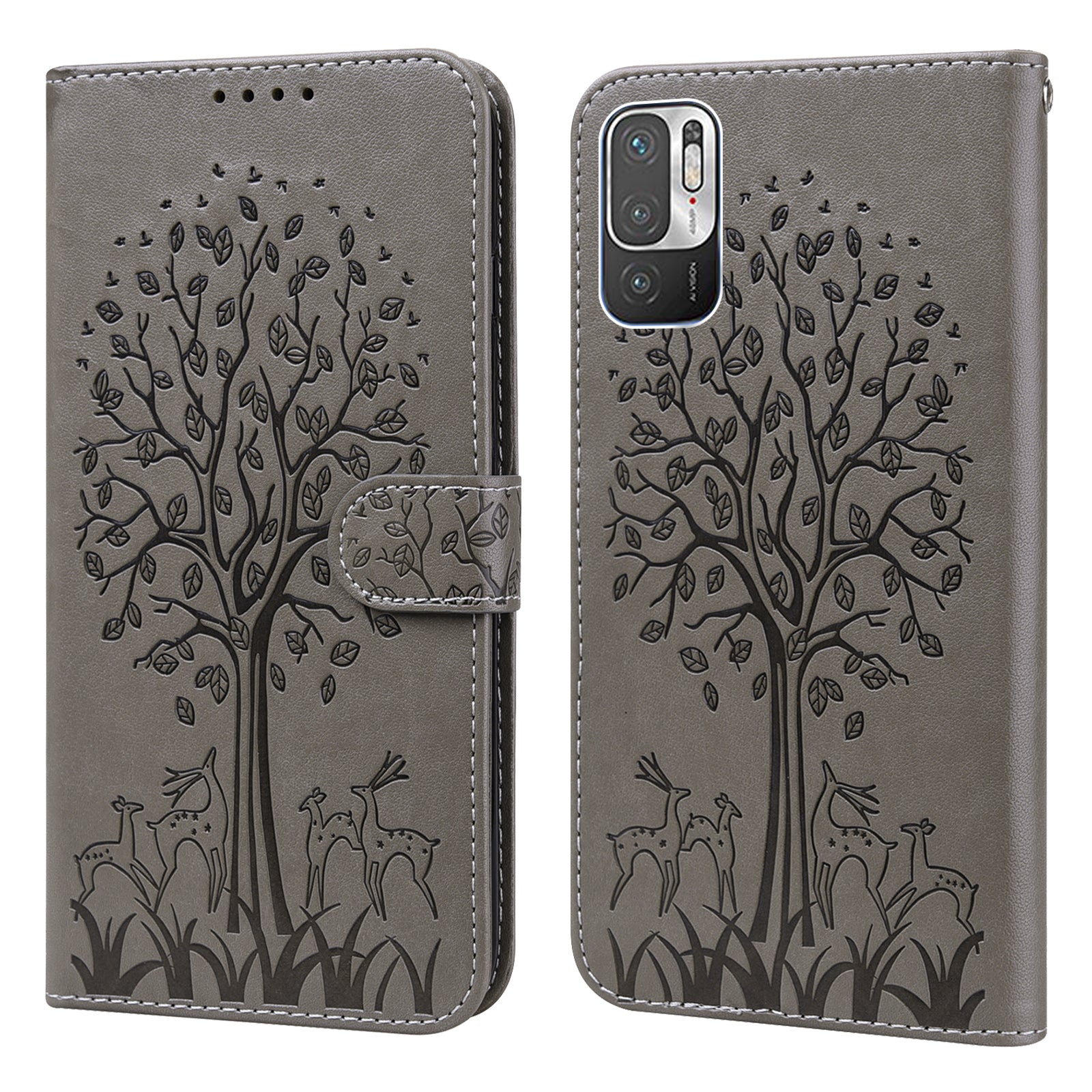 Tree and Deer Imprinted Leather Wallet Stand Phone Shell Case for Xiaomi Redmi Note 10 5G / Poco M3 Pro 5G / Poco M3 Pro 4G / Redmi Note 10T 5G
