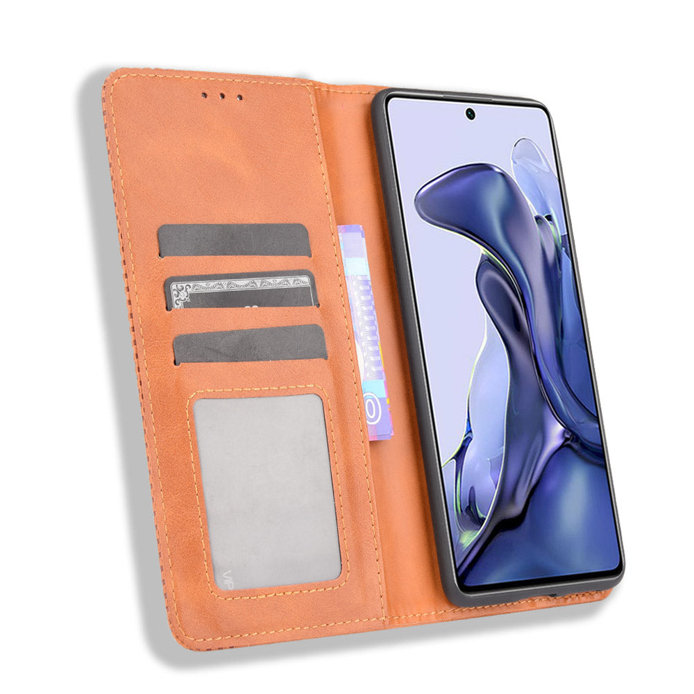 Retro Textured Surface Phone Leather Case Shockproof Leather Phone Wallet Stand Cover for Xiaomi 11T Pro / Xiaomi 11T