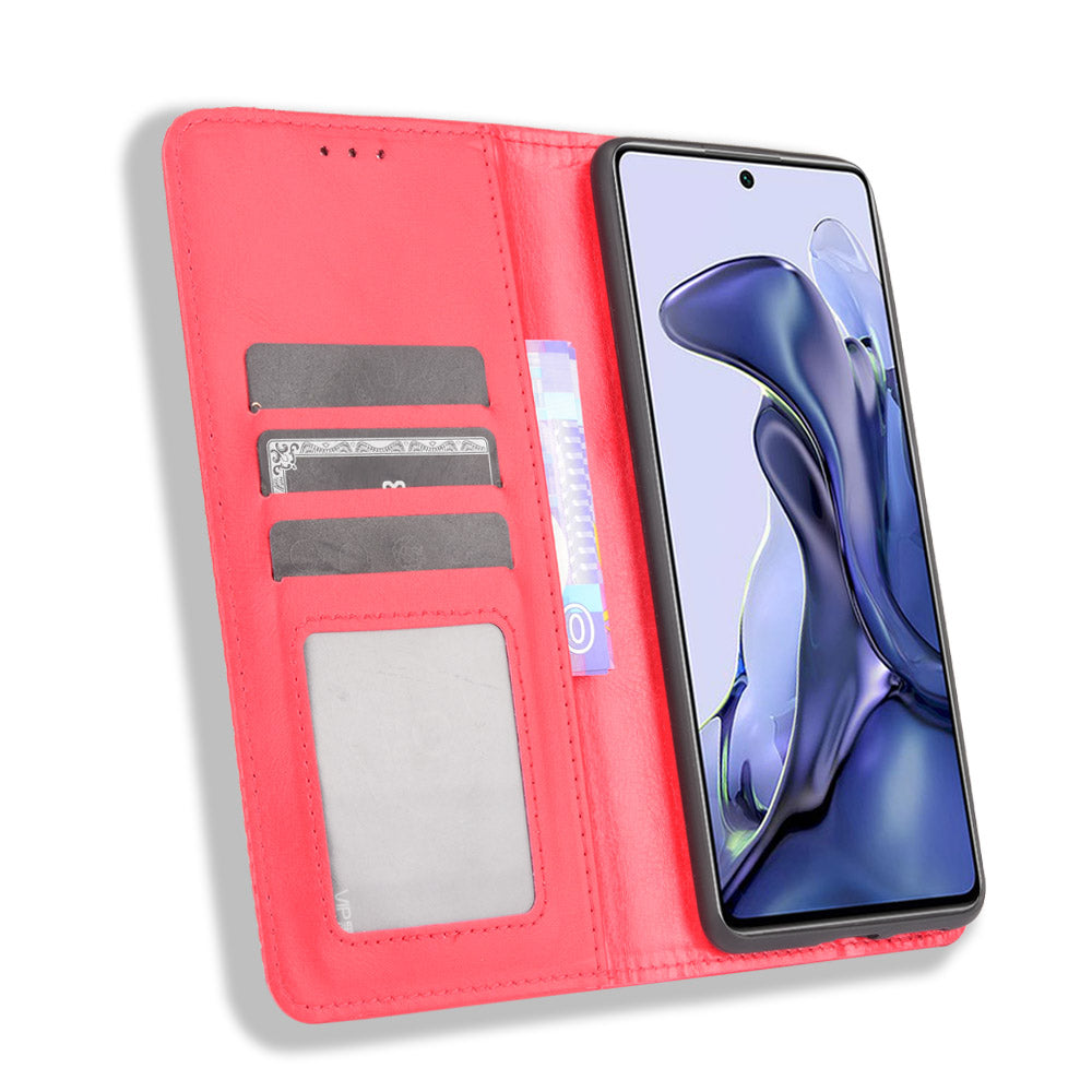 Retro Textured Surface Phone Leather Case Shockproof Leather Phone Wallet Stand Cover for Xiaomi 11T Pro / Xiaomi 11T