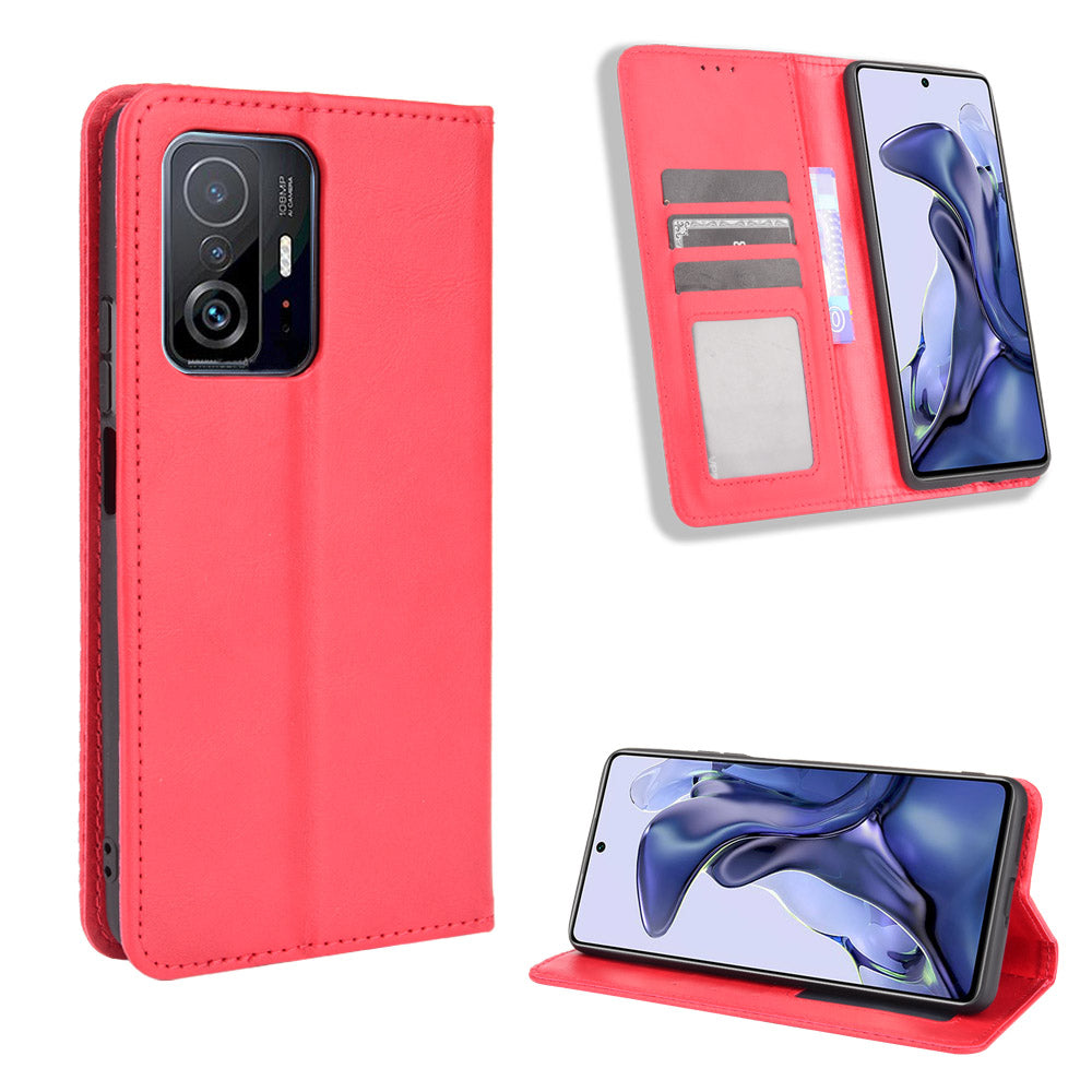 Retro Textured Surface Phone Leather Case Shockproof Leather Phone Wallet Stand Cover for Xiaomi 11T Pro / Xiaomi 11T