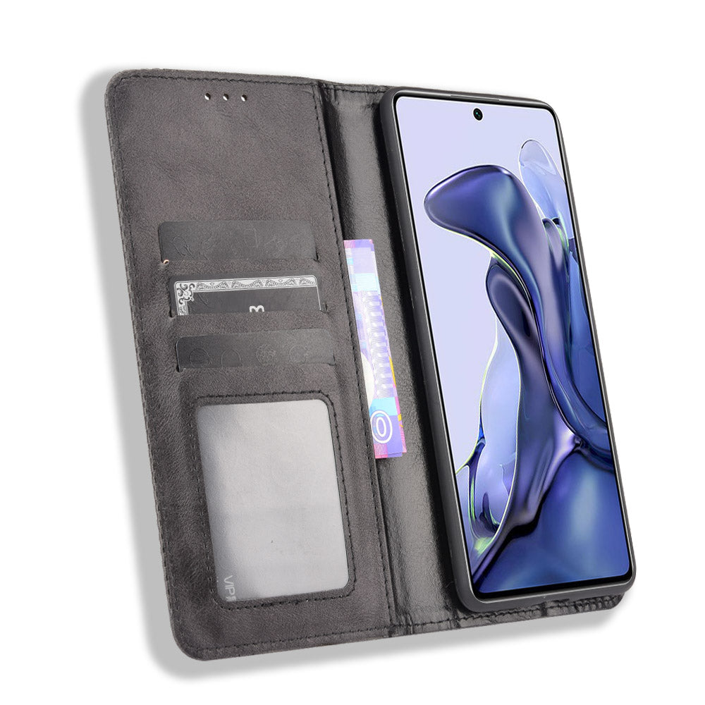 Retro Textured Surface Phone Leather Case Shockproof Leather Phone Wallet Stand Cover for Xiaomi 11T Pro / Xiaomi 11T