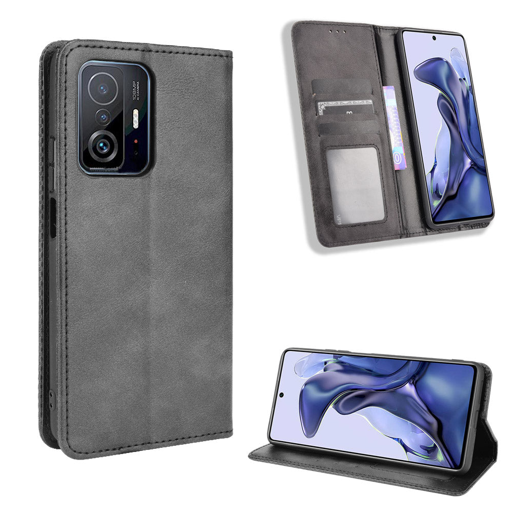 Retro Textured Surface Phone Leather Case Shockproof Leather Phone Wallet Stand Cover for Xiaomi 11T Pro / Xiaomi 11T