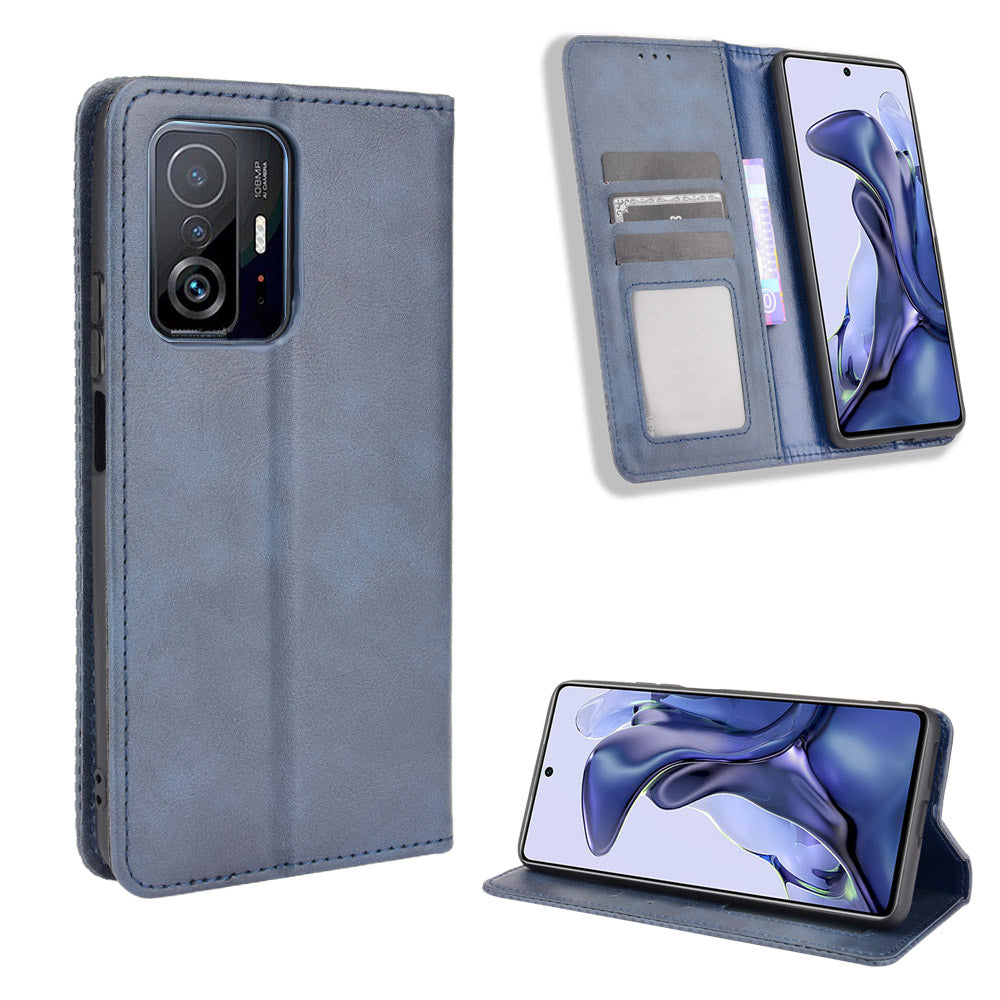 Retro Textured Surface Phone Leather Case Shockproof Leather Phone Wallet Stand Cover for Xiaomi 11T Pro / Xiaomi 11T