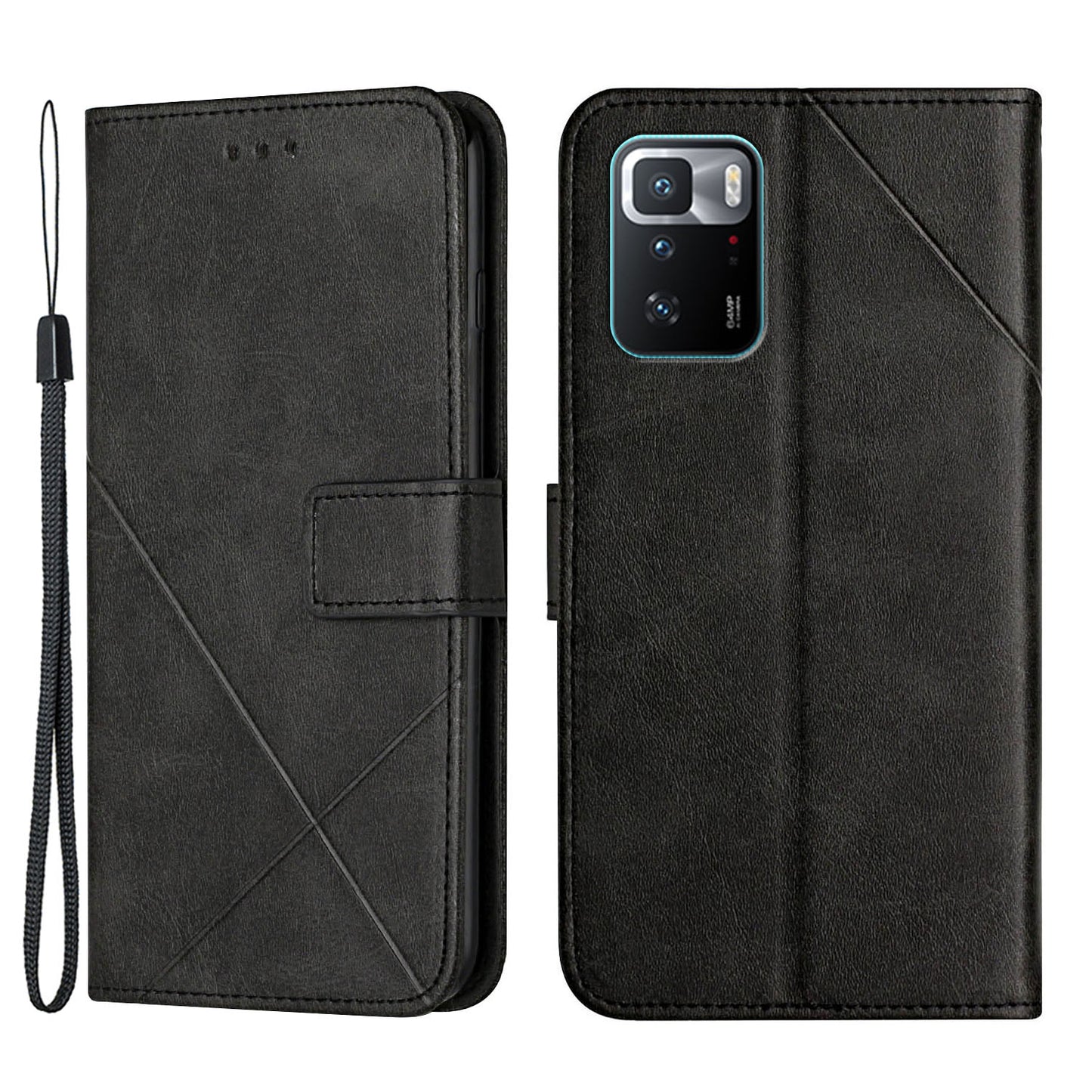 Stripe Leather Phone Case Solid Color Magnetic Clasp Shockproof Wallet Phone Shell for Xiaomi Redmi Note 10 Pro 5G (China)/Poco X3 GT 5G