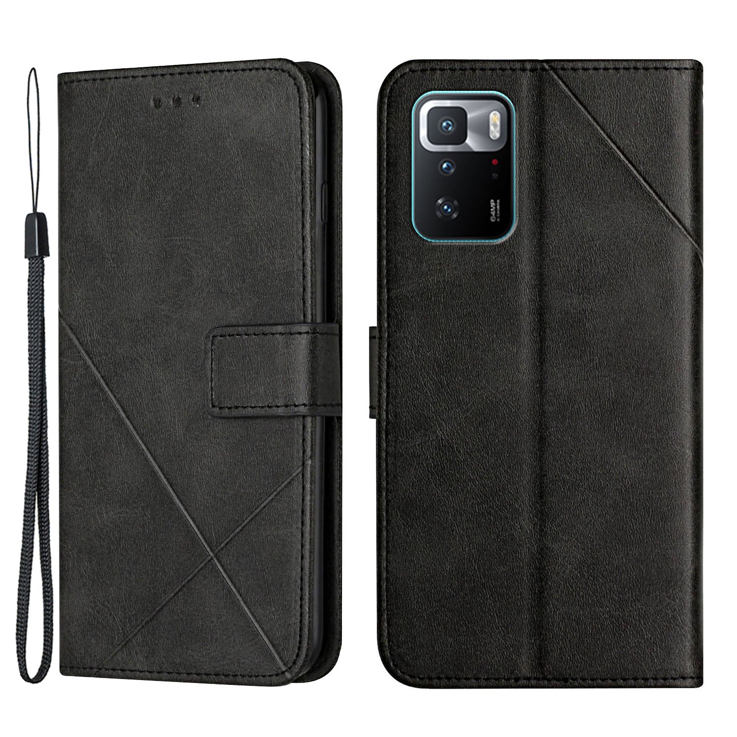 Stripe Leather Phone Case Solid Color Magnetic Clasp Shockproof Wallet Phone Shell for Xiaomi Redmi Note 10 Pro 5G (China)/Poco X3 GT 5G