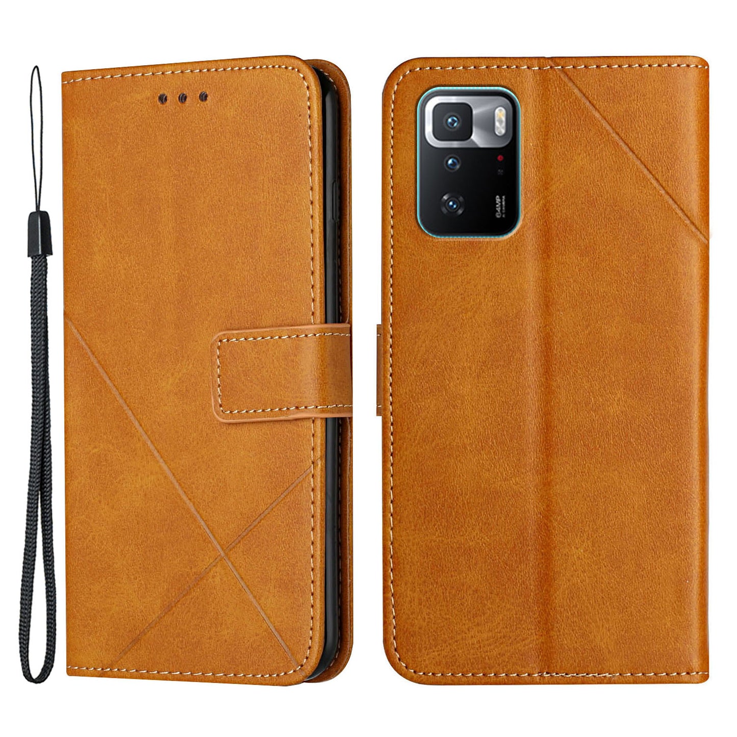 Stripe Leather Phone Case Solid Color Magnetic Clasp Shockproof Wallet Phone Shell for Xiaomi Redmi Note 10 Pro 5G (China)/Poco X3 GT 5G