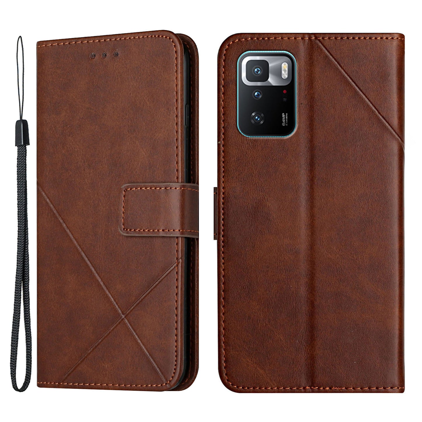 Stripe Leather Phone Case Solid Color Magnetic Clasp Shockproof Wallet Phone Shell for Xiaomi Redmi Note 10 Pro 5G (China)/Poco X3 GT 5G