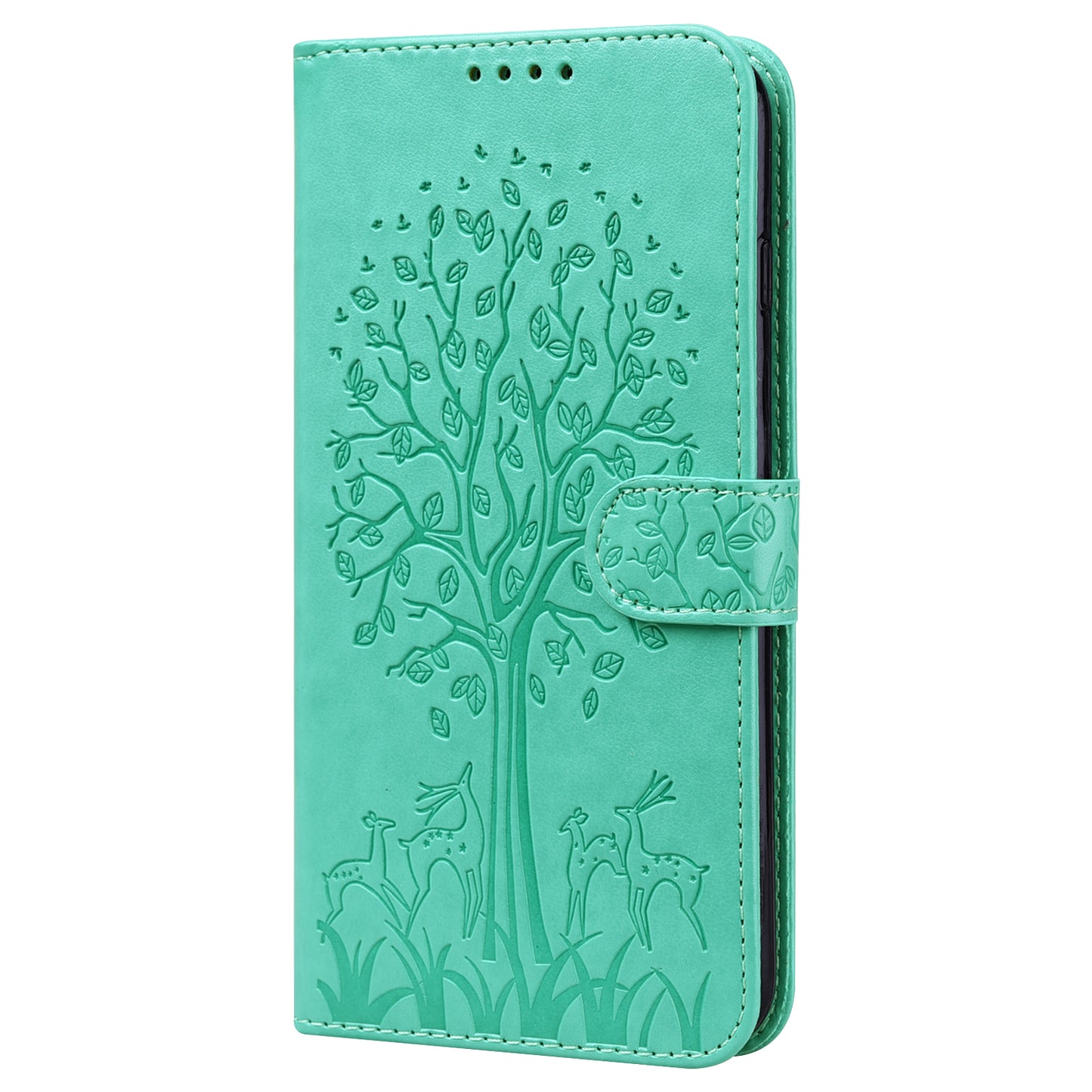 Tree and Deer Imprinted Double-sided Magnetic Clasp Scratch-resistant Stylish Leather Wallet Stand Phone Shell Case for Xiaomi Xiaomi Redmi 10 4G (2021)/Redmi 10 2022 4G/Redmi Note 11 4G (MediaTek)/Redmi 10 Prime