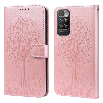 Tree and Deer Imprinted Double-sided Magnetic Clasp Scratch-resistant Stylish Leather Wallet Stand Phone Shell Case for Xiaomi Xiaomi Redmi 10 4G (2021)/Redmi 10 2022 4G/Redmi Note 11 4G (MediaTek)/Redmi 10 Prime