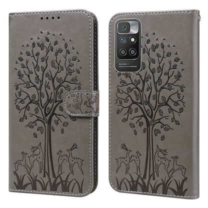 Tree and Deer Imprinted Double-sided Magnetic Clasp Scratch-resistant Stylish Leather Wallet Stand Phone Shell Case for Xiaomi Xiaomi Redmi 10 4G (2021)/Redmi 10 2022 4G/Redmi Note 11 4G (MediaTek)/Redmi 10 Prime