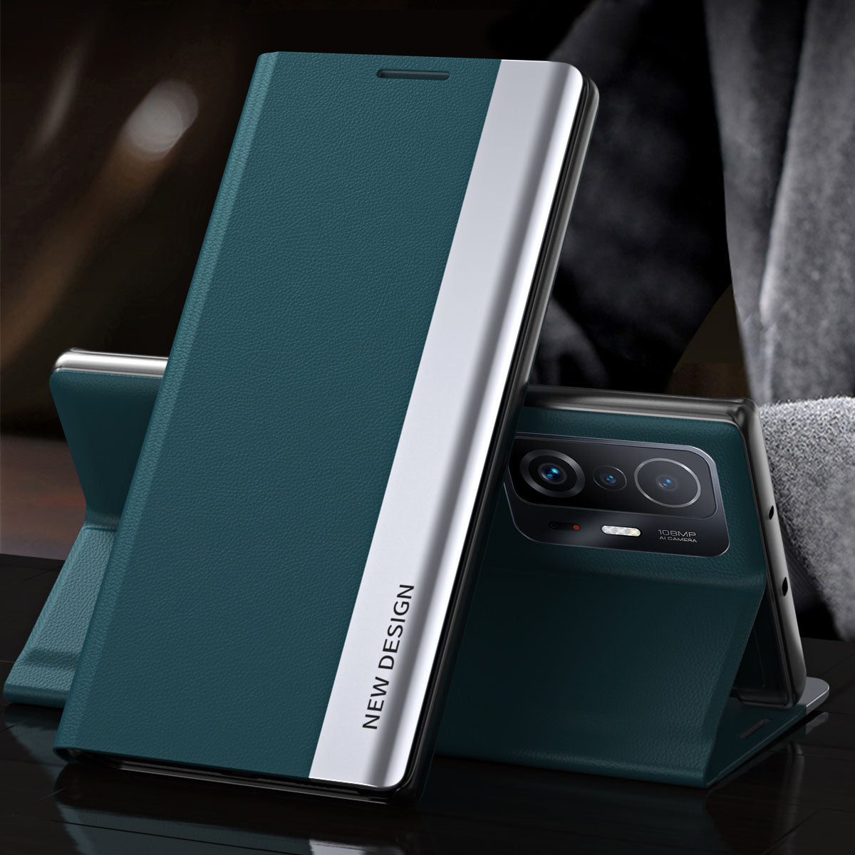 Magnetic Absorption Folio Flip Electroplated Leather Stand Phone Case Shell for Xiaomi 11T/11T Pro