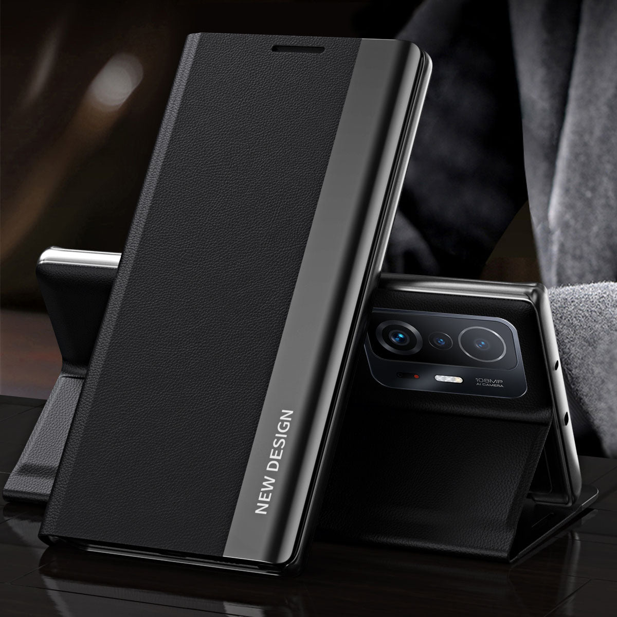 Magnetic Absorption Folio Flip Electroplated Leather Stand Phone Case Shell for Xiaomi 11T/11T Pro