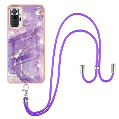 IML IMD Marble Pattern Scratch-Resistant Electroplating Frame Flexible TPU Phone Cover Case with Adjustable Lanyard for Xiaomi Redmi Note 10 Pro 4G (Global)/Note 10 Pro 4G (India)/Note 10 Pro Max