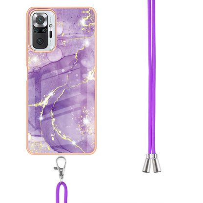 IML IMD Marble Pattern Scratch-Resistant Electroplating Frame Flexible TPU Phone Cover Case with Adjustable Lanyard for Xiaomi Redmi Note 10 Pro 4G (Global)/Note 10 Pro 4G (India)/Note 10 Pro Max