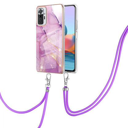 IML IMD Marble Pattern Scratch-Resistant Electroplating Frame Flexible TPU Phone Cover Case with Adjustable Lanyard for Xiaomi Redmi Note 10 Pro 4G (Global)/Note 10 Pro 4G (India)/Note 10 Pro Max