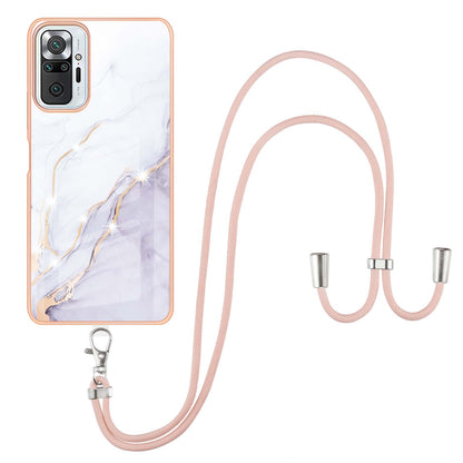 IML IMD Marble Pattern Scratch-Resistant Electroplating Frame Flexible TPU Phone Cover Case with Adjustable Lanyard for Xiaomi Redmi Note 10 Pro 4G (Global)/Note 10 Pro 4G (India)/Note 10 Pro Max