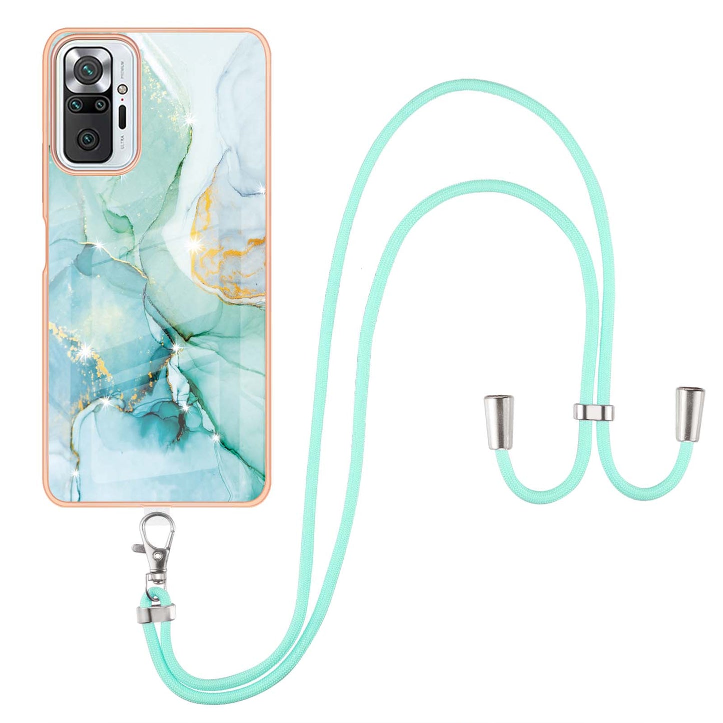IML IMD Marble Pattern Scratch-Resistant Electroplating Frame Flexible TPU Phone Cover Case with Adjustable Lanyard for Xiaomi Redmi Note 10 Pro 4G (Global)/Note 10 Pro 4G (India)/Note 10 Pro Max
