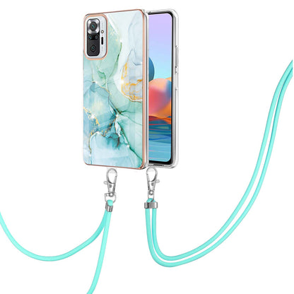 IML IMD Marble Pattern Scratch-Resistant Electroplating Frame Flexible TPU Phone Cover Case with Adjustable Lanyard for Xiaomi Redmi Note 10 Pro 4G (Global)/Note 10 Pro 4G (India)/Note 10 Pro Max