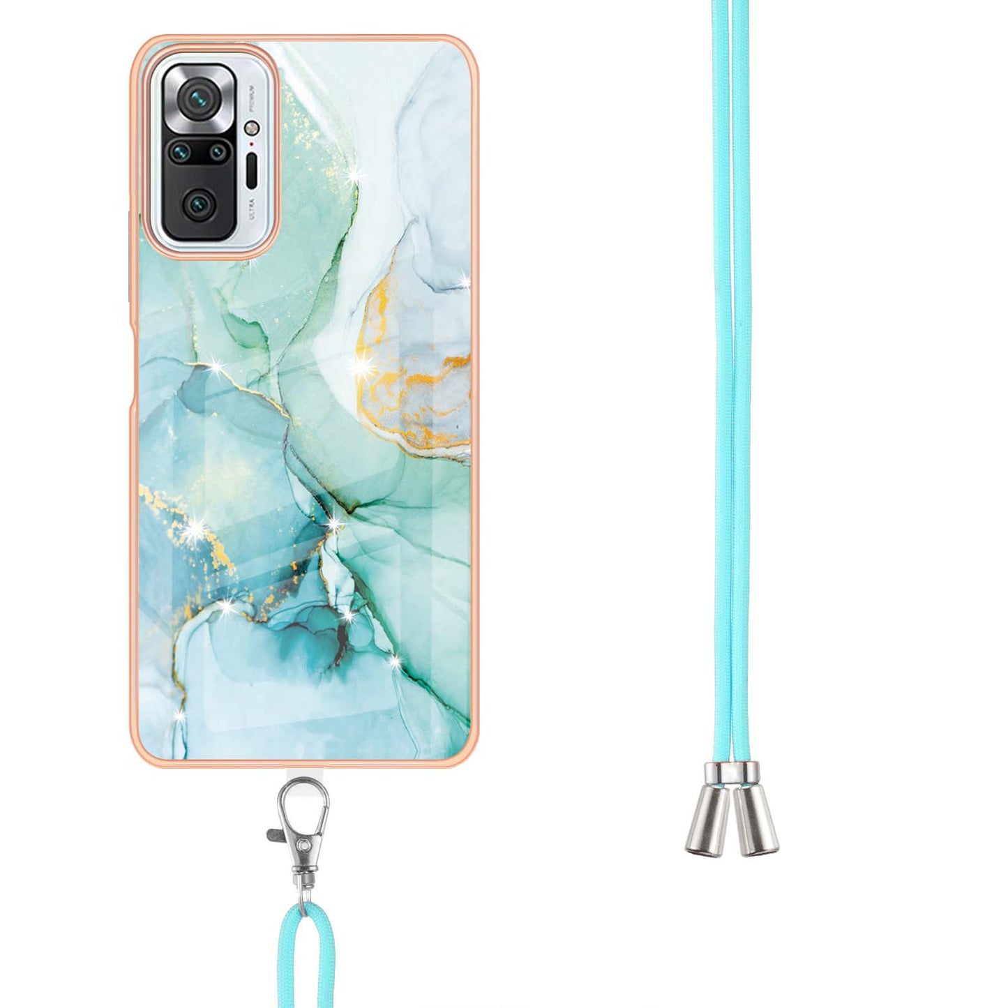IML IMD Marble Pattern Scratch-Resistant Electroplating Frame Flexible TPU Phone Cover Case with Adjustable Lanyard for Xiaomi Redmi Note 10 Pro 4G (Global)/Note 10 Pro 4G (India)/Note 10 Pro Max